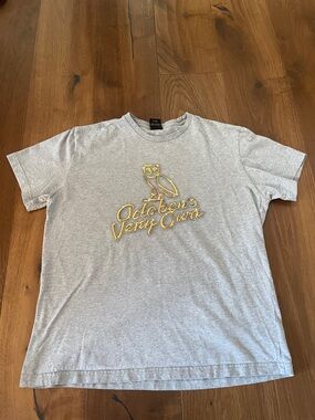 October's Very Own Grey Tee with Yellow Owl Script